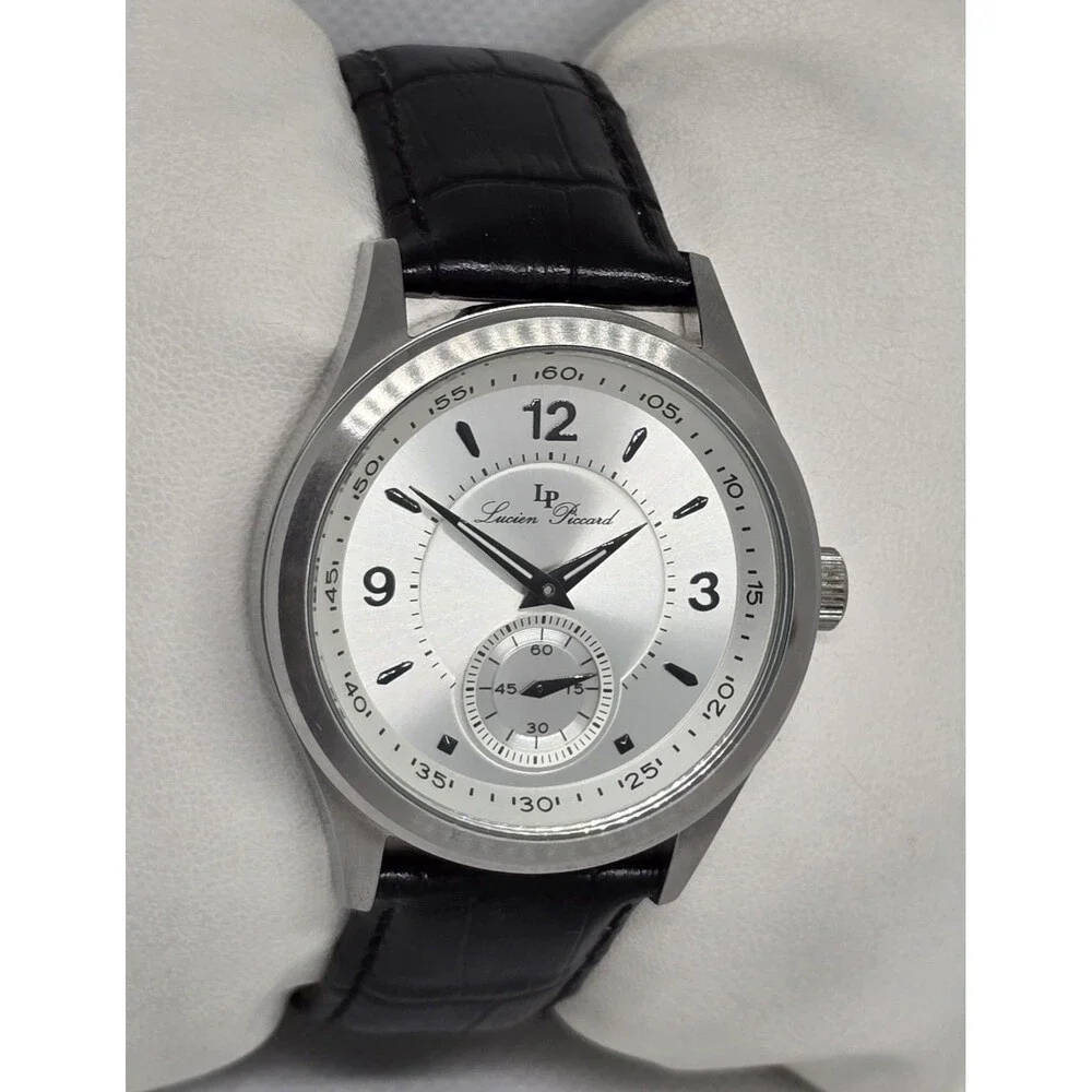 Men's Lucien Piccard Grande Dress Round Small Second Hand Silver Tone Watch 13